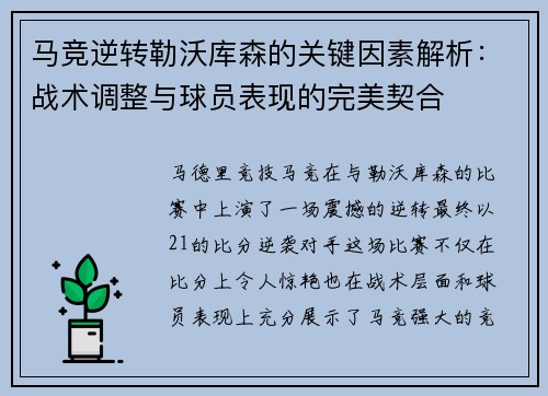 马竞逆转勒沃库森的关键因素解析：战术调整与球员表现的完美契合