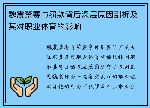 魏震禁赛与罚款背后深层原因剖析及其对职业体育的影响